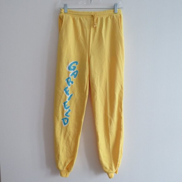VINTAGE GARFIELD 1978 Yellow Cotton Joggers Pants Retro Cartoon - Size 26 Waist - Picture 2 of 10
